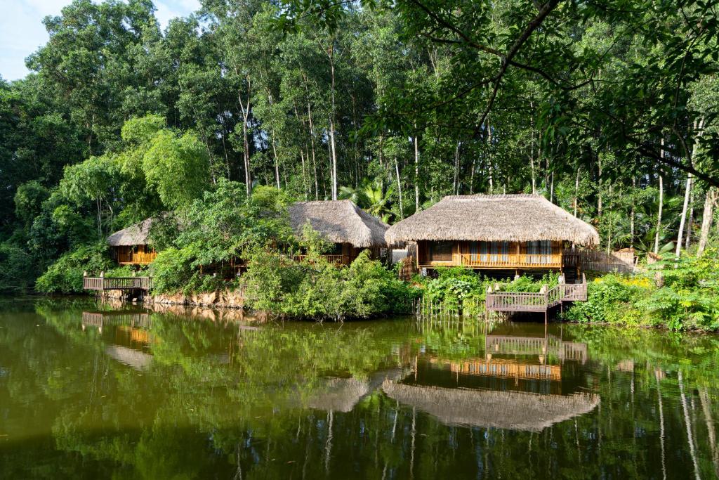 A small village nestled in Thai Nguyen City featuring stilt houses